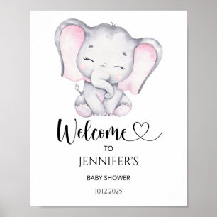 Roze olifant baby shower welkom poster