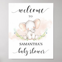Roze olifant baby shower, welkomstteken 8x10 kic poster