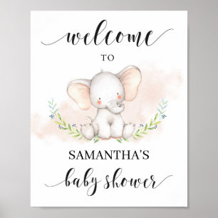 Roze olifant baby shower, welkomstteken 8x10 kic poster