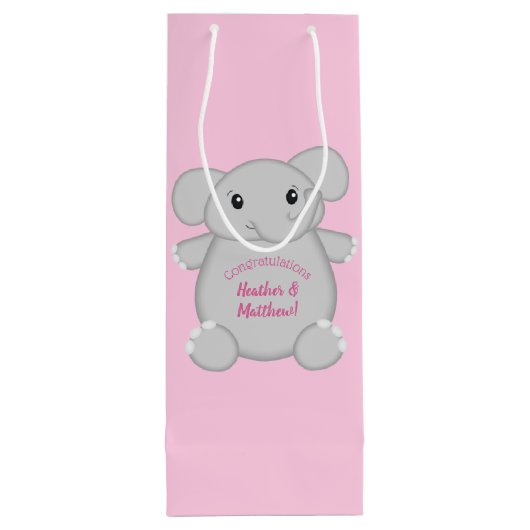 Roze olifant Baby shower Wijn Cadeautas (Achterkant)