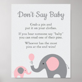 Roze olifant Baby shower Zeg geen Baby-spelcode Poster