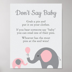 Roze olifant Baby shower Zeg geen Baby-spelcode Poster