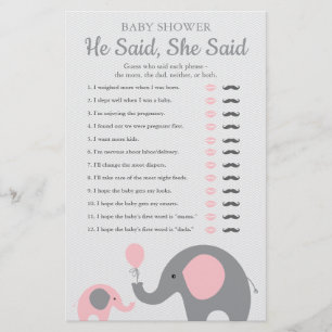 Roze olifant Baby shower zei dat ze het spel zei