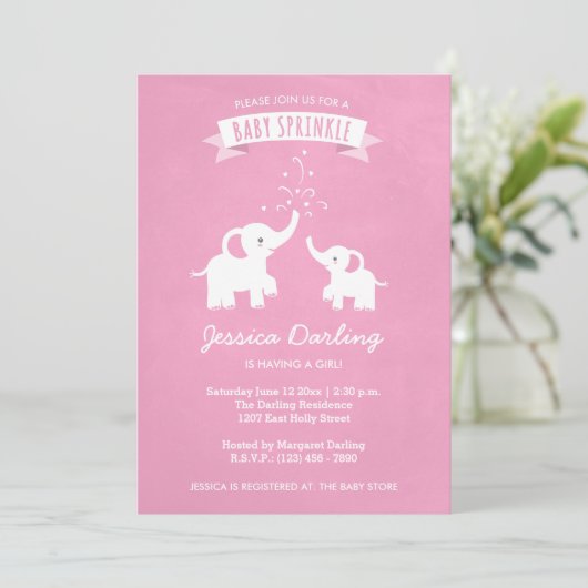 Roze olifant Baby Sprinkle Showuitnodiging Kaart (Staand voorkant)