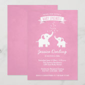 Roze olifant Baby Sprinkle Showuitnodiging Kaart (Voorkant / Achterkant)