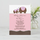 Roze olifant & Baby Uitnodiging tot Baby shower (Staand voorkant)
