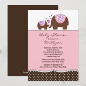 Roze olifant & Baby Uitnodiging tot Baby shower (Voorkant / Achterkant)