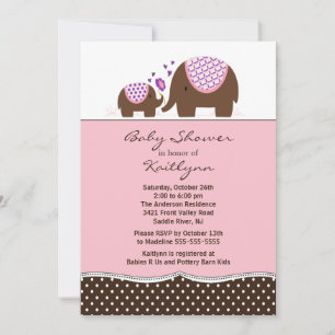 Roze olifant & Baby Uitnodiging tot Baby shower