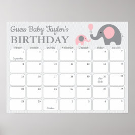 Roze Olifant Baby Verjaardag Voorspelling Kalender Poster
