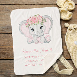 Roze olifant babymeisje cadeau met geboortegegeven sherpa deken
