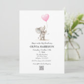 Roze Olifant Ballon Baby Shower Uitnodiging (Staand voorkant)