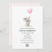 Roze Olifant Ballon Baby Shower Uitnodiging (Voorkant / Achterkant)