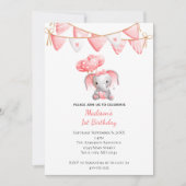 Roze olifant ballonnen Baby Girl Birthday Kaart (Voorkant)