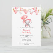 Roze olifant ballonnen Baby Girl Birthday Kaart (Staand voorkant)