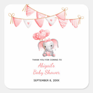 Roze Olifant Ballonnen Baby Shower Vierkante Sticker