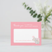 Roze Olifant Bedankkaart voor Baby shower (Staand voorkant)