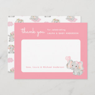 Roze Olifant Bedankkaart voor Baby shower