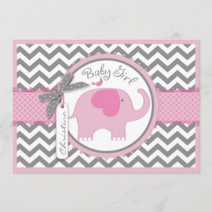 Roze olifant Bird and Chevron Print Baby shower Kaart