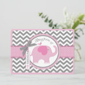 Roze olifant Bird en Chevron Print Baptisme Kaart (Staand voorkant)