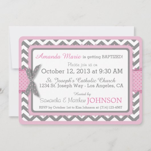 Roze olifant Bird en Chevron Print Baptisme Kaart (Achterkant)