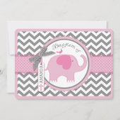 Roze olifant Bird en Chevron Print Baptisme Kaart (Voorkant)