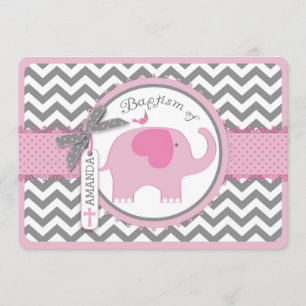 Roze olifant Bird en Chevron Print Baptisme Kaart