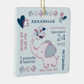 Roze olifant Birth Stats Baby's eerste Kerstmis Keramisch Ornament (Rechts)