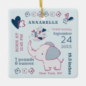 Roze olifant Birth Stats Baby's eerste Kerstmis Keramisch Ornament (Voorkant)
