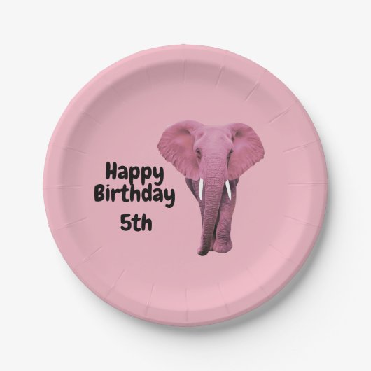 Roze olifant Birthday Papieren Bordje (Voorkant)
