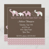 Roze olifant Birthday Party Invitation Kaart (Voorkant / Achterkant)