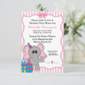 Roze olifant Birthday Party Kaart (Staand voorkant)