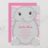 Roze olifant Birthday Party Kaart (Voorkant / Achterkant)