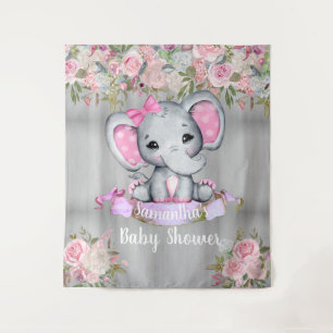 Roze Olifant Bloem Foto Achtergrond Baby Shower Wandkleed