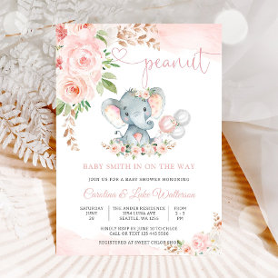 Roze Olifant Bloemen Baby Shower Uitnodiging