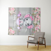 Roze Olifant Bloemen Foto Achtergrond Baby Shower Wandkleed (In Situ (horizontaal))