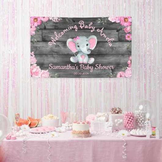 Roze Olifant Bloemen Tafelblad Achtergrond Bannerb Spandoek (Feest)