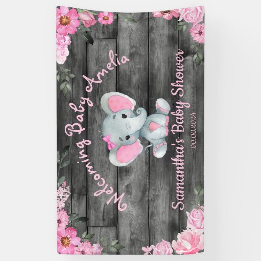 Roze Olifant Bloemen Tafelblad Achtergrond Bannerb Spandoek (Verticaal)