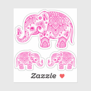 Roze olifant  bloemenpaisley sticker