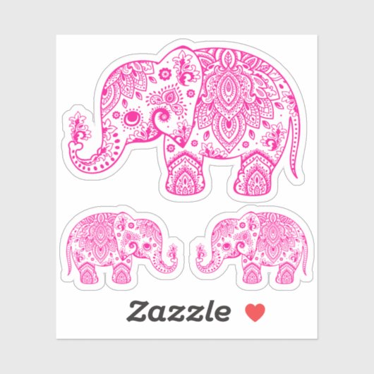 Roze olifant  bloemenpaisley sticker (Vel)