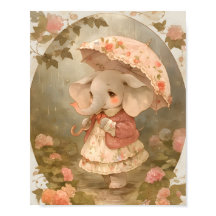 Roze Olifant Bloemige Baby Shower Cadeau Poster De