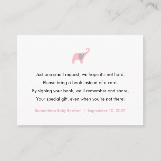 Roze Olifant Boek aanvraag kaart / boeken voor bab (Voorkant)