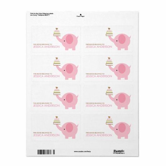 Roze Olifant Boekplaten Labels (Full Sheet)