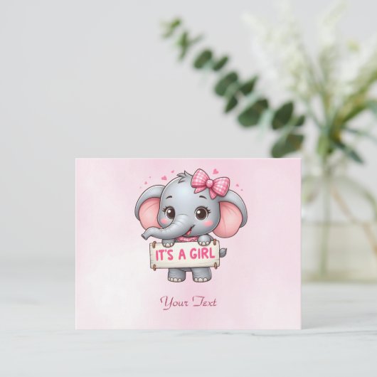 Roze Olifant Briefkaart (Staand voorkant)