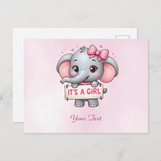 Roze Olifant Briefkaart (Voorkant / Achterkant)