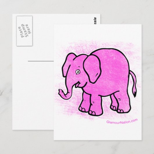 roze olifant briefkaart (Voorkant / Achterkant)