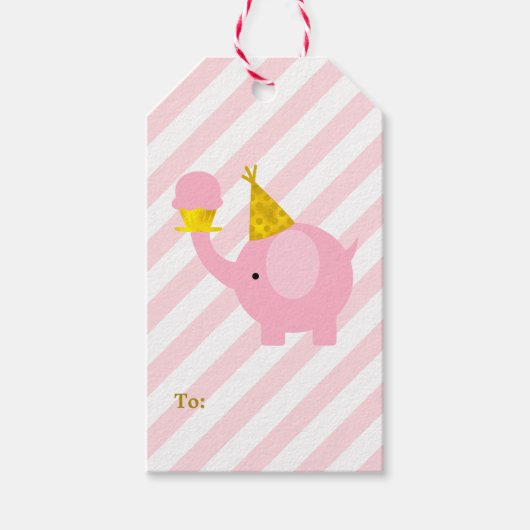 Roze olifant cadeaulabel (Voorkant)