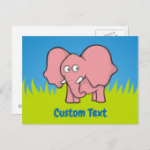 Roze olifant cartoon briefkaart (Voorkant / Achterkant)