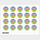 Roze olifant cartoon klassieke ronde sticker (Vel)
