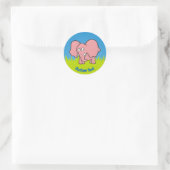 Roze olifant cartoon klassieke ronde sticker (Tas)