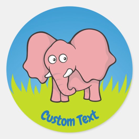 Roze olifant cartoon klassieke ronde sticker (Voorkant)